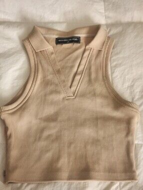 Manière De Voir ribbed knit polo crop top Size 10